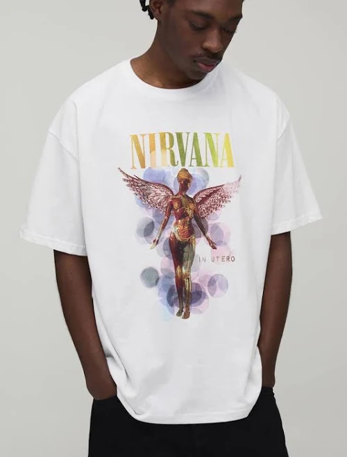 top boohooMAN Men's Oversized Nirvana Printed T-Shirt BOOHOOMAN US $32