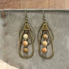 accessory Bronze Teardrop Stone Dangle Earrings swallowsnestwashmo.myshopify.com $26