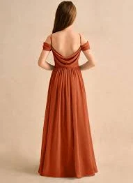 dress Burnt Orange A-Line Off the Shoulder Chiffon Dress Azazie.com $69.45