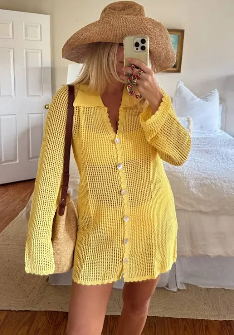 cover up Button Up Coverup, in Yellow Crochet | Show Me Your Mumu Show Me Your Mumu $168