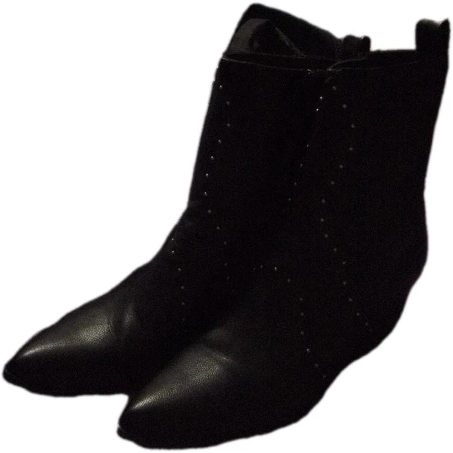 shoes Bv Black Leather Zip Up The Side Boots With Silver Studs & Pleated eBay $30