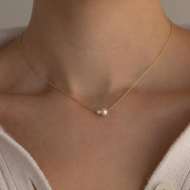 accessory Caitlyn Minimalist Vintage Inspired Duo Pearl Charm Necklace Caitlyn Minimalist $30