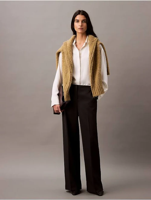 pants Calvin Klein Women's Crepe Wide Leg Trousers in Black Beauty | Size: 10 60% Wool/40% Polyester Calvin Klein $68.7