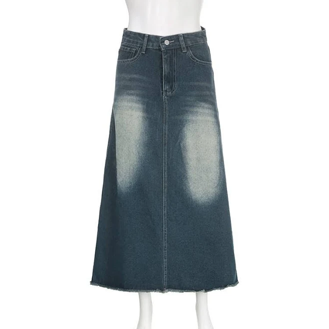 maxi skirt Casual High Waist Raw Hem A-Line Distressed Denim Maxi Skirt eBay - btasdfg2 $28.99