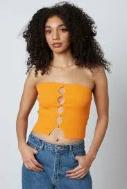 top Cheri Mango Orange Ribbed Knit Tube Top - M Boho Pink $19