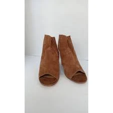 shoes Chic Suede Peep-Toe Ankle Boot with Stacked Heel - Caramel Brown WesternInspired eBay $36.43