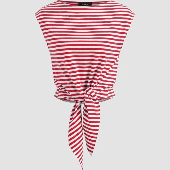 t-shirt CIDER Women's Cotton-Blend Knit Boat Neck Striped Knotted Daily Casual Tee Cider $17.9