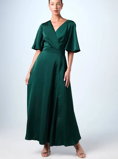 dress Coast Women's Angel Sleeve Wrap Satin Maxi Bridesmaid Dress Nordstrom $120