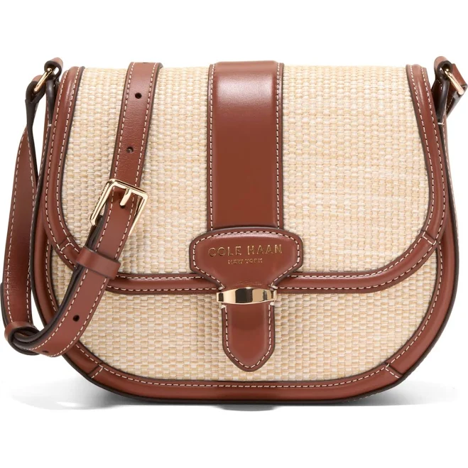 bag Cole Haan Marina Saddle Straw & Leather Crossbody Bag Macy's $278