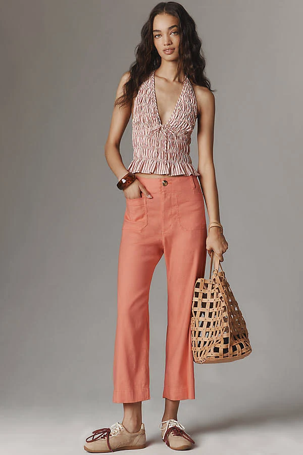 pants Colette European Linen Stretch Wide Leg Pants by Maeve in Orange, Size: 30 at Anthropologie Anthropologie $138