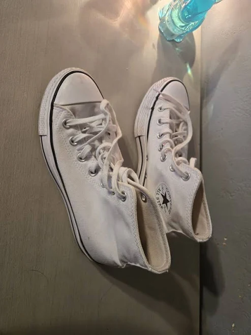 shoes Converse Shoes | Converse White High-Top Canvas Sneakers With Black Trim | Color: Black/White | Size: 7 | Nirr101810's Closet Poshmark $25
