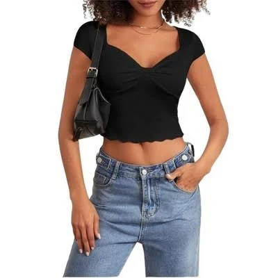 t-shirt Coolmee Women's Twist Front V Neck Cap Sleeve Slim Fit Cropped T-Shirt Target $25.99