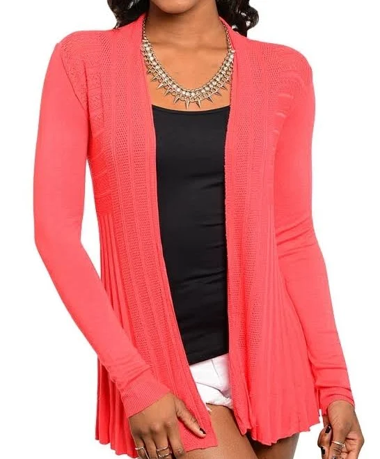cardigan Coral Soft Sweater Knit long Sleeve Open Front Tunic Cardigan/cover-up eBay - blondegiraffefashions*911 $21.99