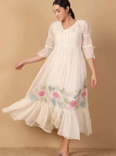 dress Cottage Core Boho Floral Embroidered Cotton Maxi Dress Etsy - Seller $154