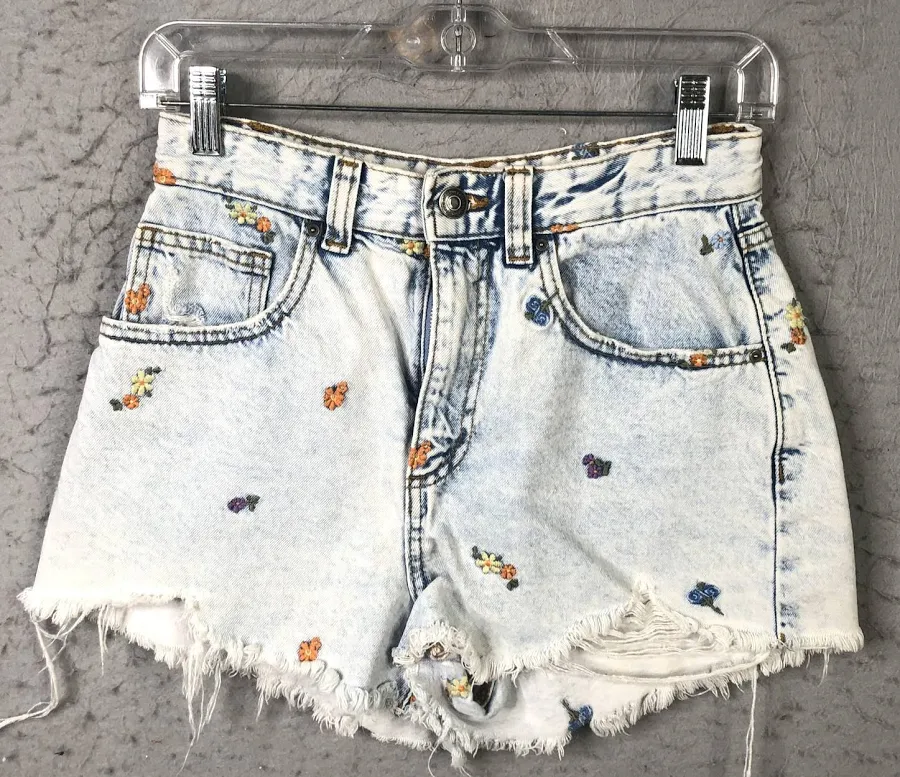 shorts Cotton On Shorts Womens 4 Light Wash High Rise Embroidered Floral eBay - pinegardenmarket $15.63