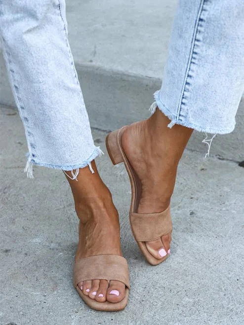 shoes Covet Cara Neutral Nude Low Block Heel Mules Covet Shoes $161