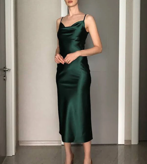 midi dress Cowl Neck Silk Satin Midi Length Slip Dress Etsy - Seller $135