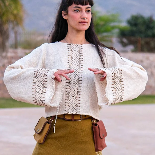 top Cream Embroidered Bell Sleeve Top Boho Peasant Blouse Etsy - CrystalHealStore $42.59