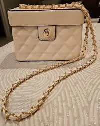 bag CROSSBODY PURSE BEIGE FAUX LEATHER SMALL Quilted Chain Strap 8.25"x6"x4.25" eBay $25
