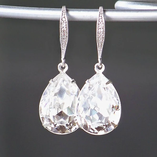 accessory Crystal Teardrop Silver Dangle Earrings Etsy - CJRoseBoutique $42