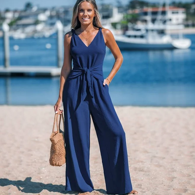 jumpsuit Cupshe Women's Sleeveless V-Neck Tie-Front Wide Leg Jumpsuit Cupshe.com $36