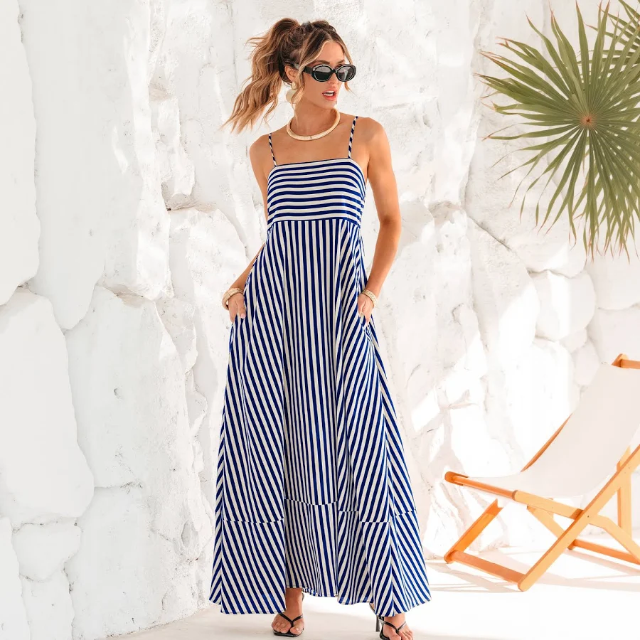 dress Cupshe Women's Striped Spaghetti Strap Maxi Tiered Dress Cupshe.com $31.5