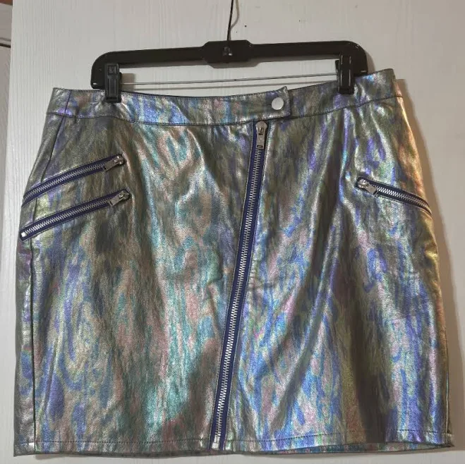 skirt Current Mood Skirts | Current Mood Pleather Oil Slick Iridescent Mini Skirt | Color: Blue/Silver | Size: Xxl | Kmlv23's Closet Poshmark $34