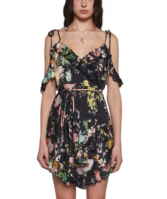 dress Current Mood Wildflower Dreams Wrap Dress - Floral - BLACK / XX-LARGE Dolls Kill $29.5