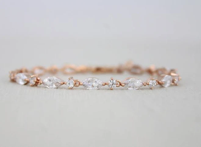 accessory Dainty Rose Gold CZ Bridal Bracelet Etsy - treasures570 $49.5
