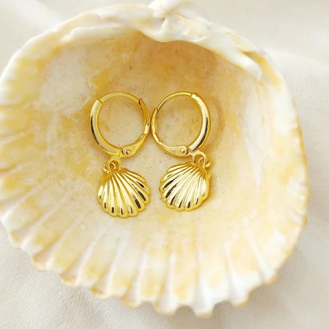 accessory Dainty Shell Huggie Hoop Earrings Etsy - MadisonHoneyVintage $23.75