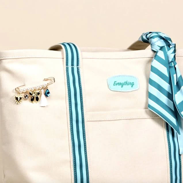 bag Darling Canvas Tote Bag with Teal Stripes Haven 1890 $65