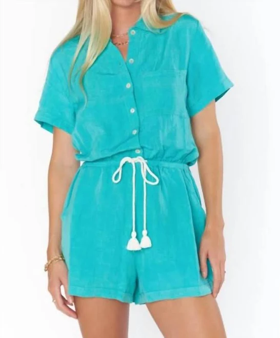 romper Daylight Linen Romper In Teal Linen ShopSimon $72.15