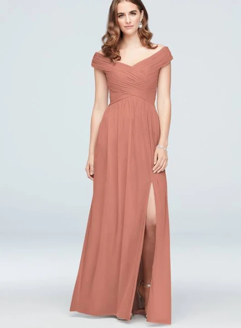 dress DB Studio Crisscross Off-The-Shoulder Mesh Bridesmaid Dress David's Bridal $149.95