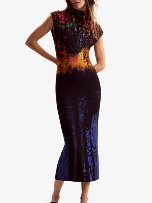 dress Desigual Women's Mock Neck Viscose Midi Dress Nordstrom $169