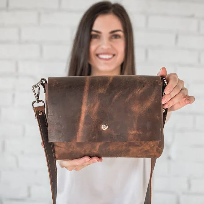 bag Distressed Leather Crossbody Bag Etsy - GreatBrown $66.3