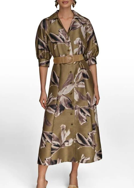 dress Donna Karan Women's Floral-Print A-Line Belted Midi Shirtdress Nordstrom $137.4