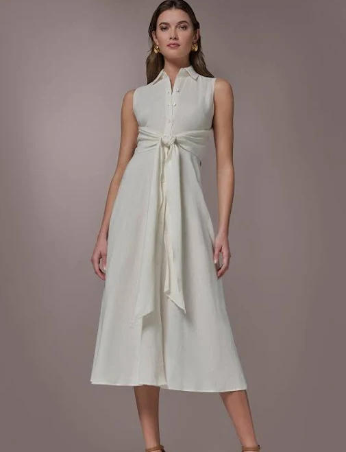 dress Donna Karan Women's Linen-Blend Midi Shirt Dress Donna Karan $179