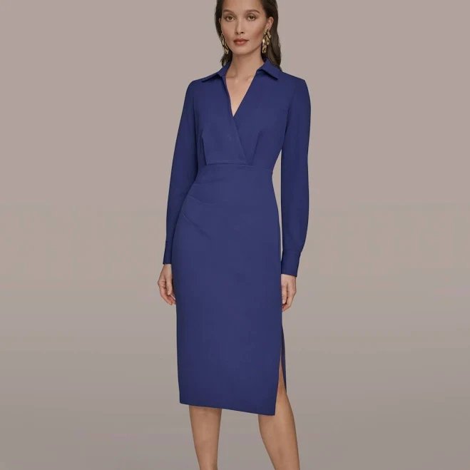 dress Donna Karan Women's Tanya Surplice Neck Long Sleeve Midi Dress Macy's $75.18