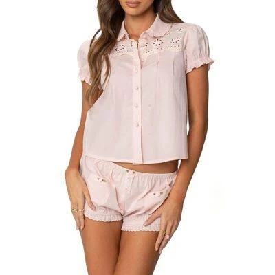 top Edikted Lona Eyelet Embroidered Button-Up Shirt Stylight Inc. $52.8