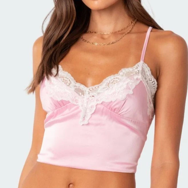 top Edikted Women's Brandi Lace Trim Satin Tank Top edikted $17.4