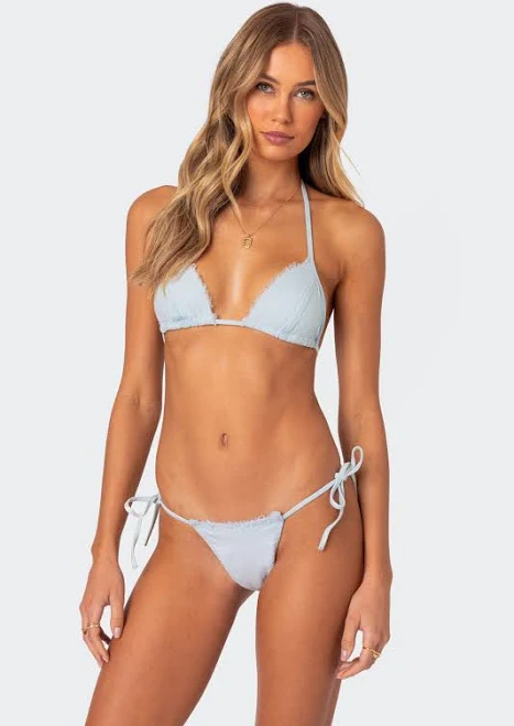swimsuit Edikted Women's Distressed Denim Triangle Bikini Top PacSun $39.2