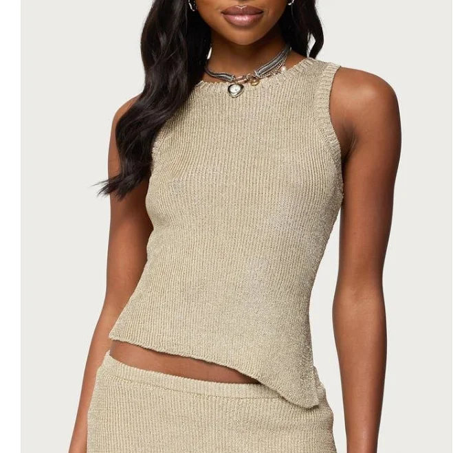 tube top Edikted Women's Goldy Asymmetric Metallic Knit Tank Top Nordstrom $51.2