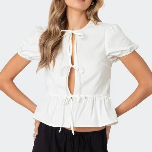 top Edikted Women's Puffed Sleeve Tie Front Top PacSun $32.4