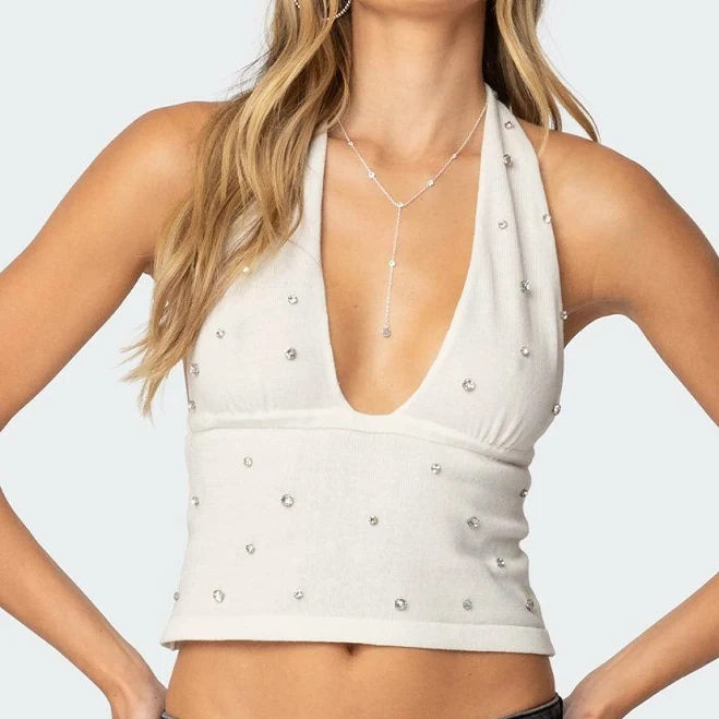 top Edikted Women's Rhinestone Knit Halter Top edikted $13.6