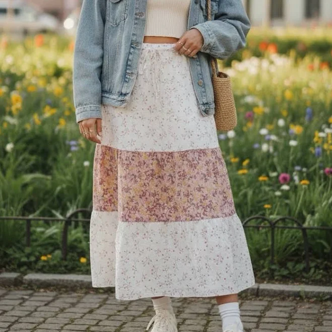 skirt Effortless Boho-chic Tiered Maxi Skirt | Soft Floral Cottagecore & eBay $18