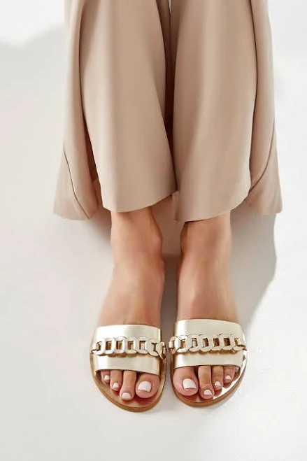 shoes Ekavi Women's Leather Flat Slide Sandals with Braided Strap Etsy - GreekChicHandmades $108.33