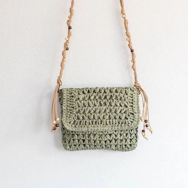 bag Elena Boho Straw Square Messenger Purse with Tassel Elena Handbags $42