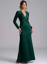 dress Emerald Mermaid Long Sleeve Stretch Satin Dress Azazie.com $29