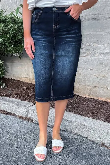 denim skirt Emily Dk. Denim Skirt The Modest Style Boutique $42