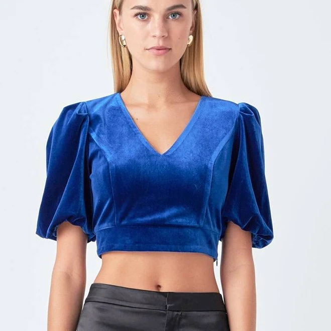 top ENDLESS Rose Cropped Velvet Puff Sleeve Top Endless Rose $49